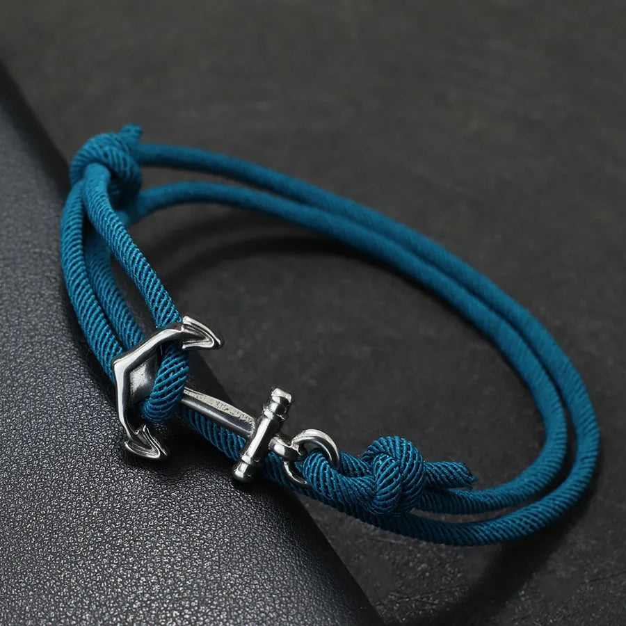 Bracelet en corde ancre bleu