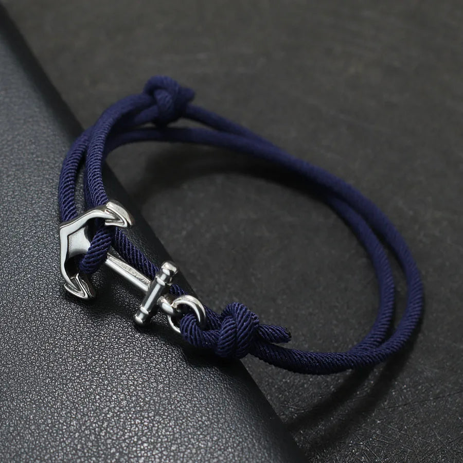 Bracelet en corde ancre bleu marine