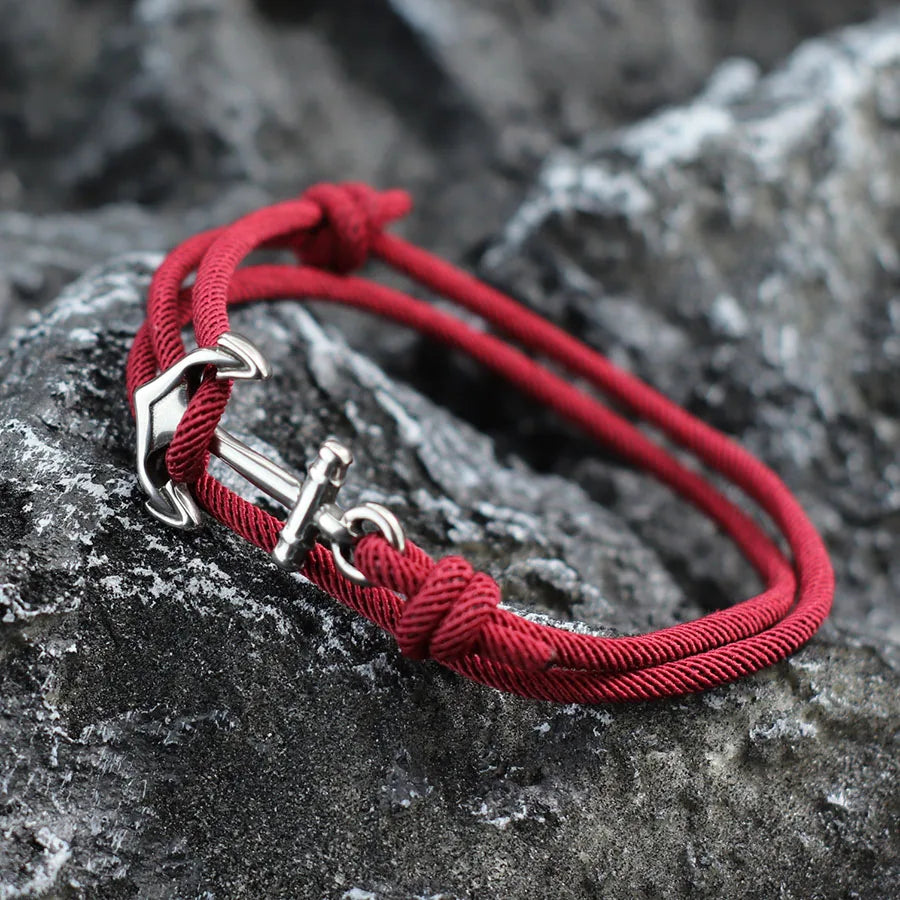 Bracelet en corde ancre bordeaux