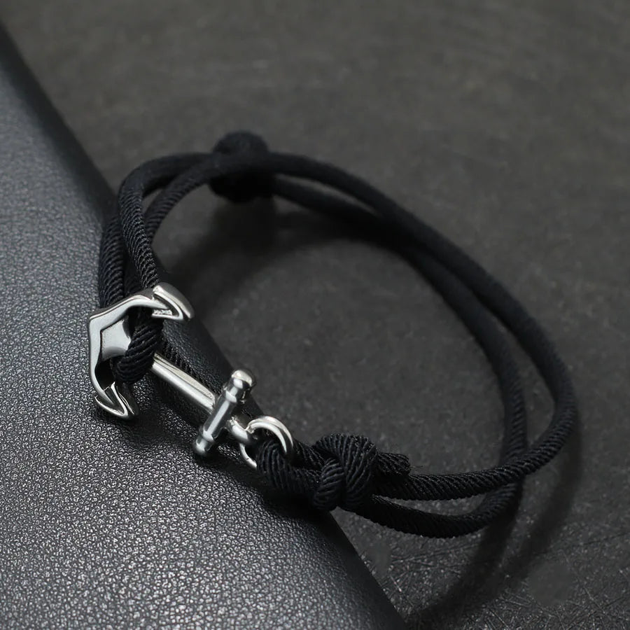 Bracelet en corde ancre noir