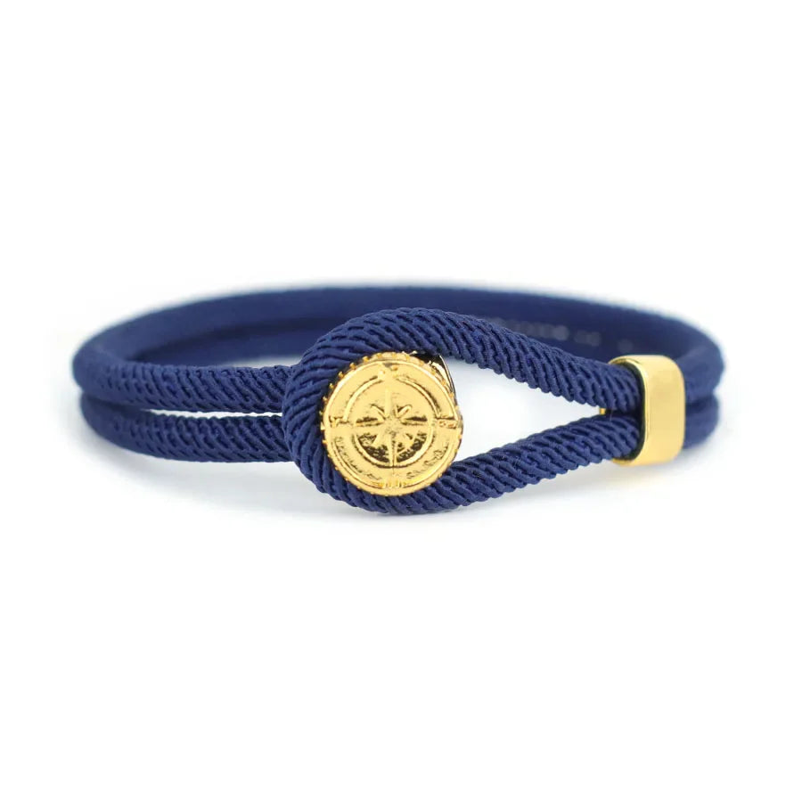 Rope Bracelet with Nautical Compass Navy Blue Wind Rose