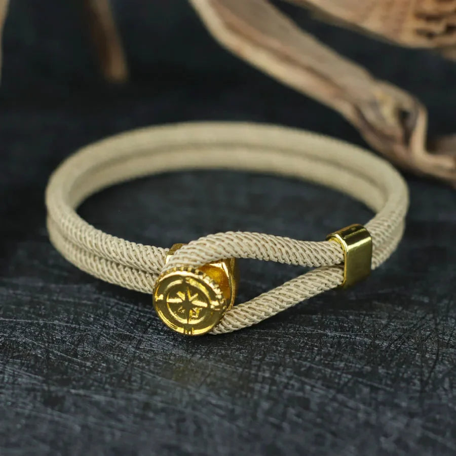 Rope Bracelet with Nautical Compass Beige Wind Rose