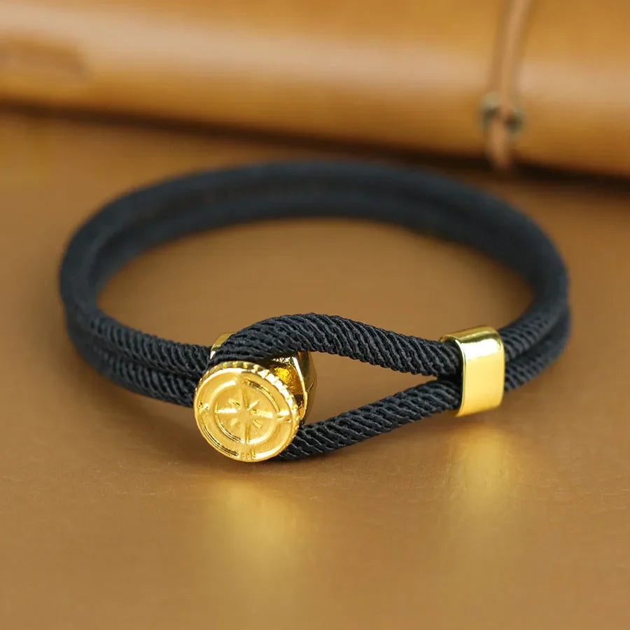 Rope Bracelet with Nautical Compass Black Wind Rose