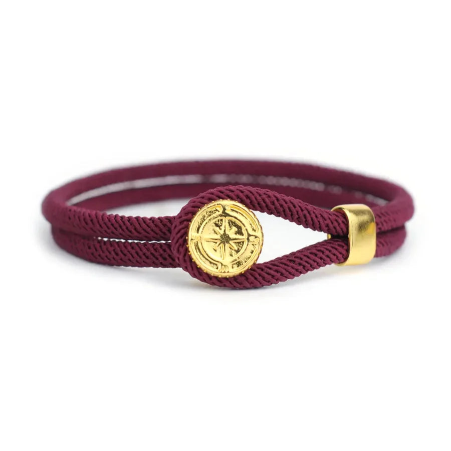 Rope Bracelet with Nautical Compass Burgundy Wind Rose