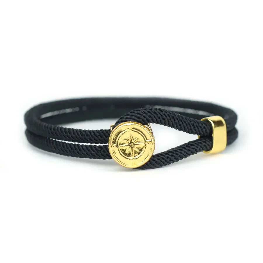 Rope Bracelet with Nautical Compass Black Wind Rose