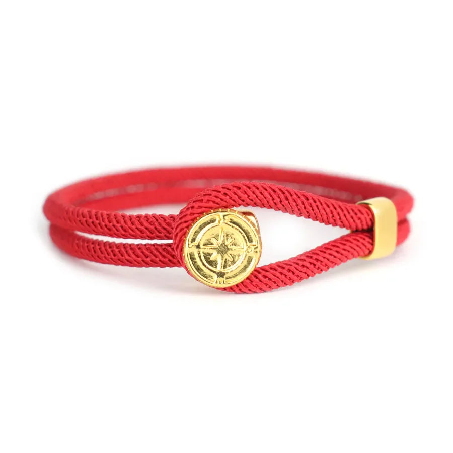 Rope Bracelet with Nautical Compass Red Wind Rose