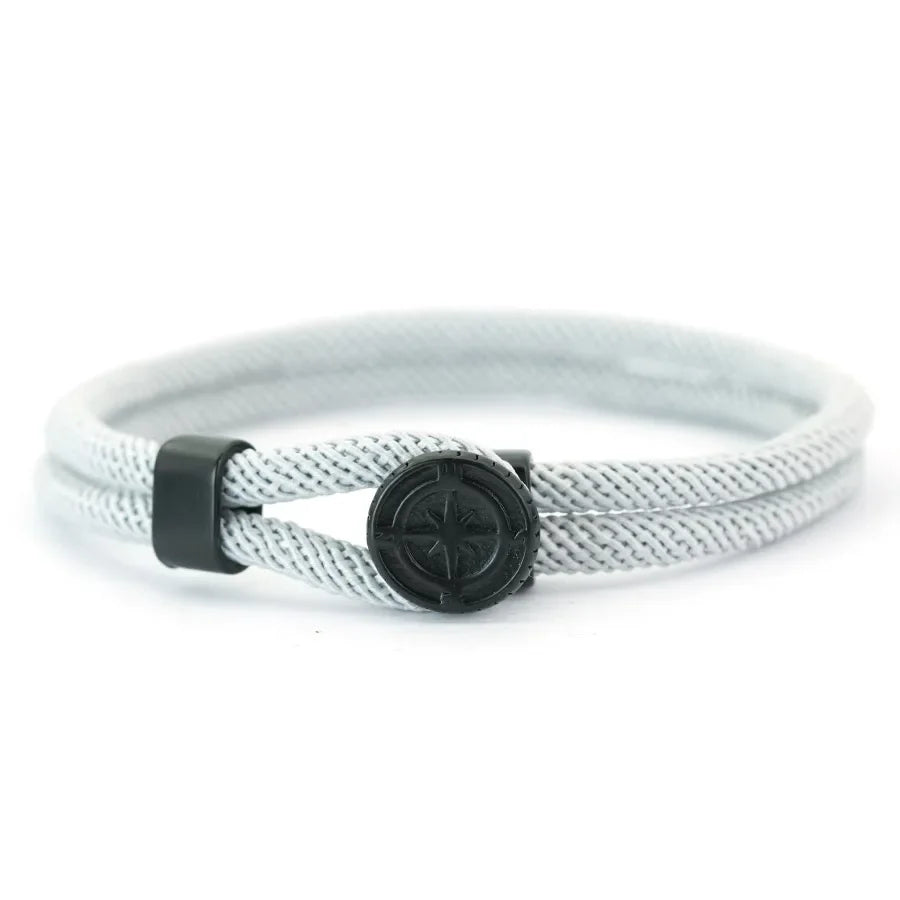 Cord Bracelet with Black Compass Grey Wind Rose