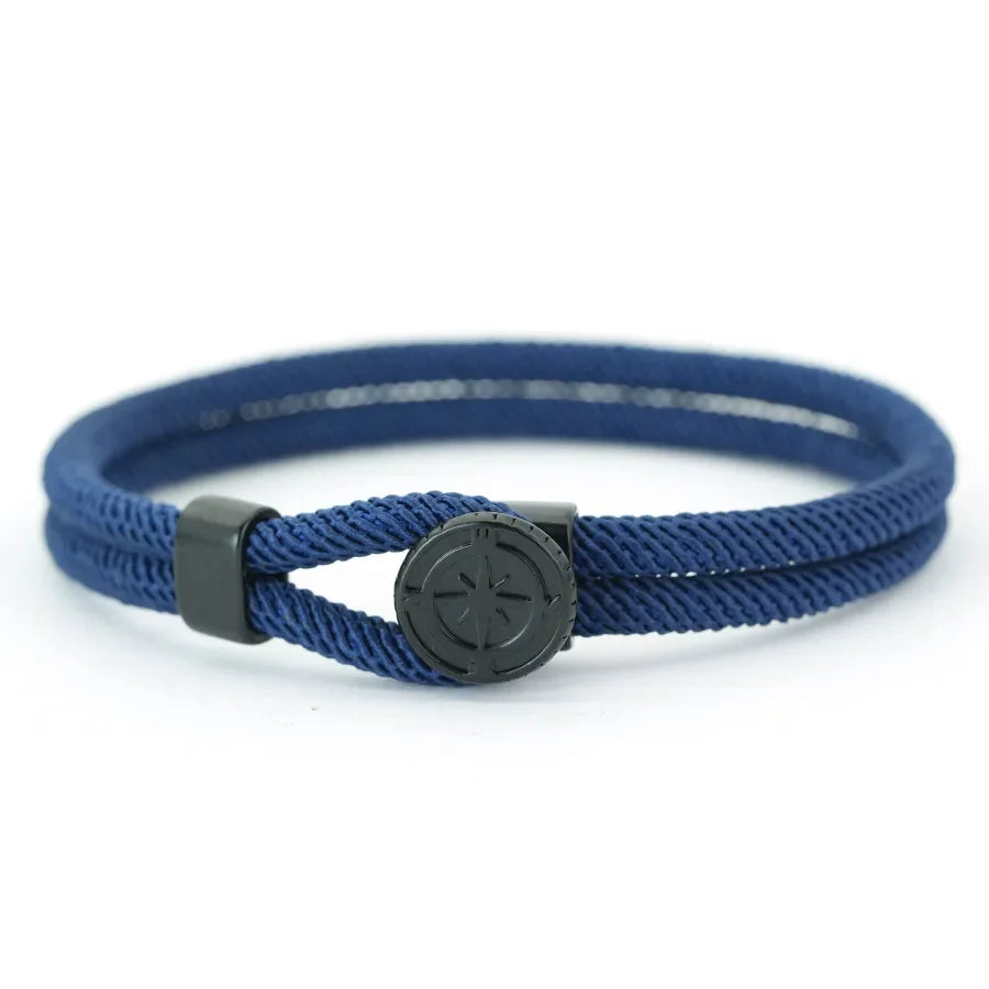 Cord Bracelet with Black Compass Navy Blue Wind Rose