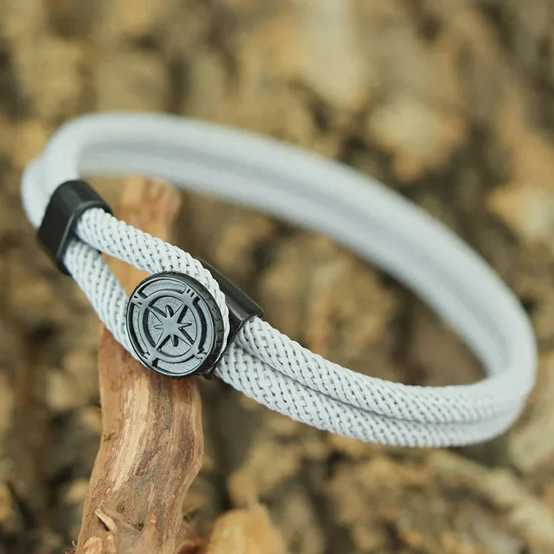Cord Bracelet with Black Compass Grey Wind Rose