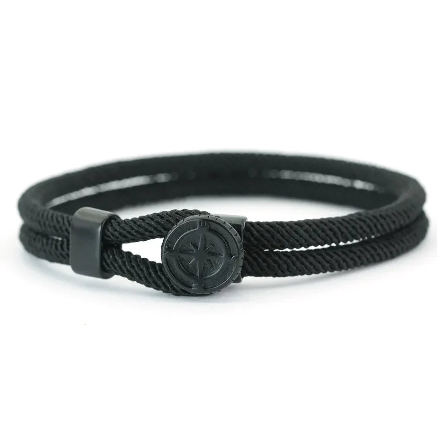 Cord Bracelet with Black Compass Black Wind Rose