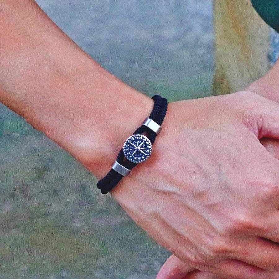 Cord Bracelet with Compass Rose