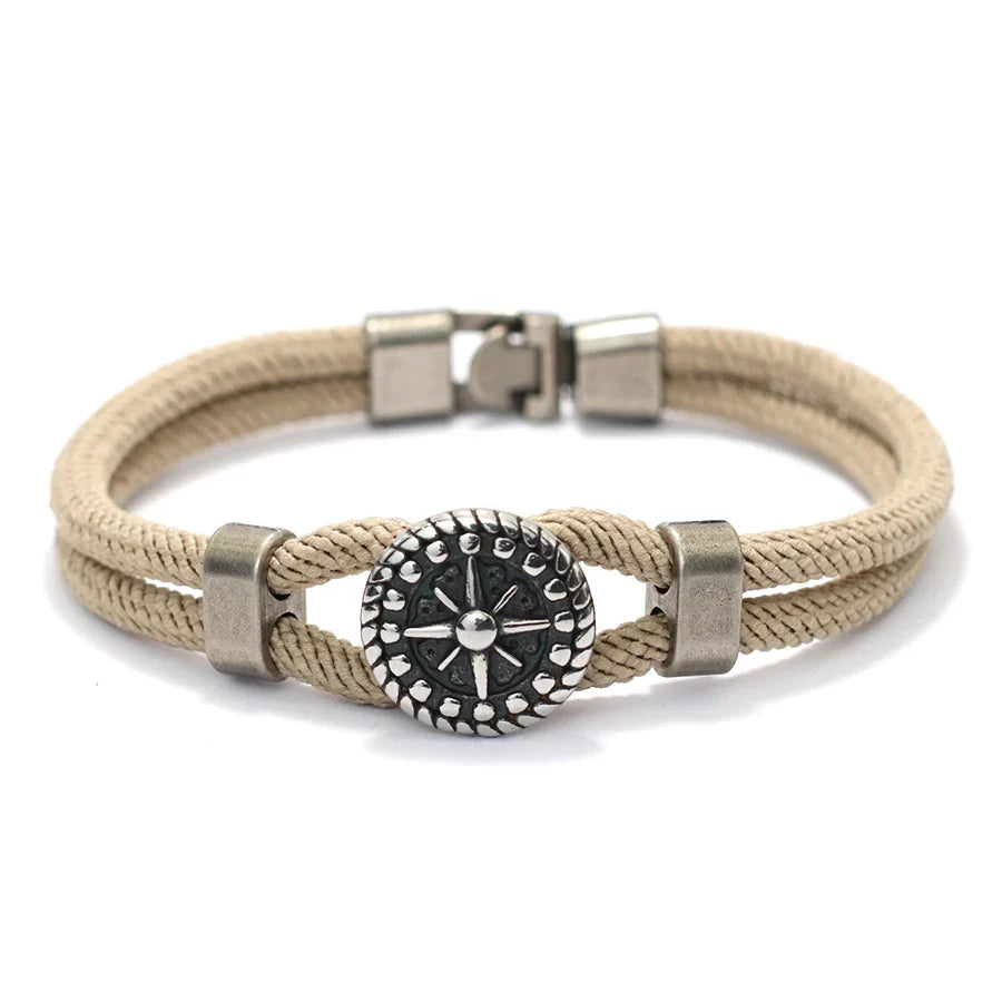 Cord Bracelet with Beige Compass Rose