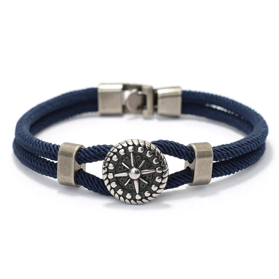 Cord Bracelet with Navy Blue Compass Rose