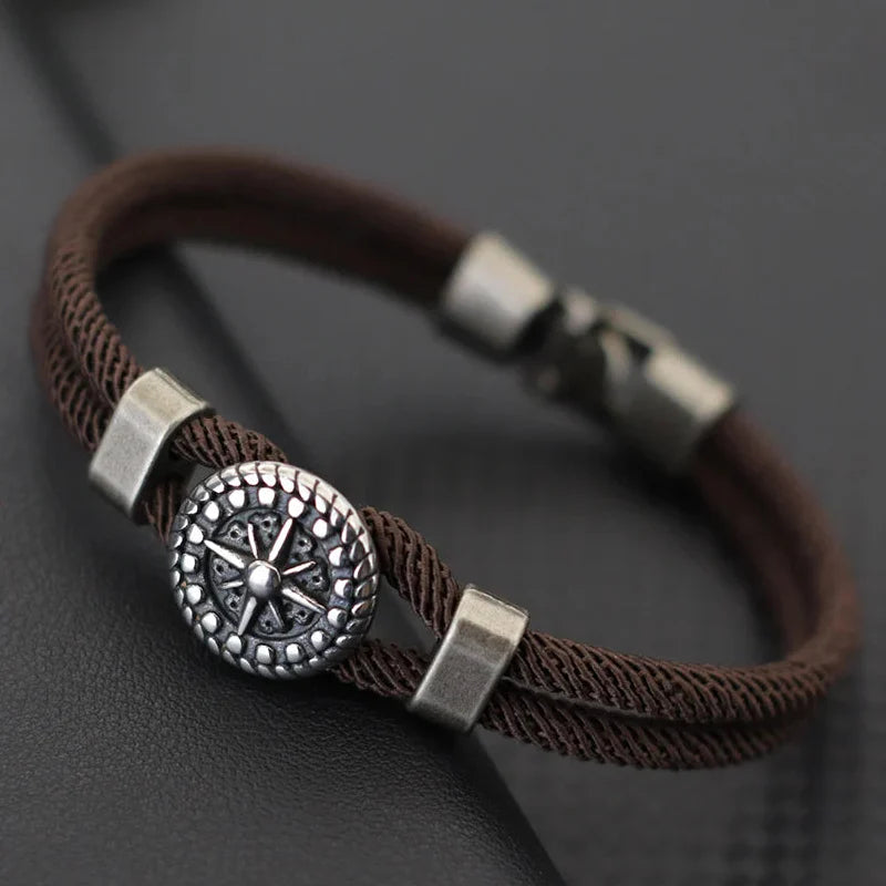Cord Bracelet with Brown Compass Rose