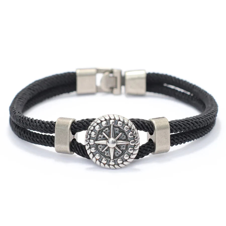 Cord Bracelet with Black Compass Rose