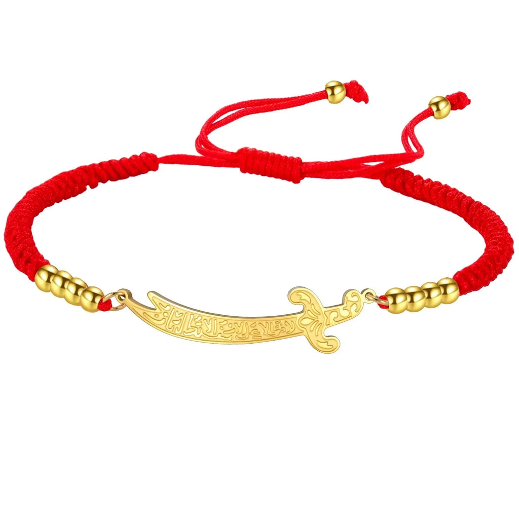 Bracelet en corde avec épée Ali Zulfiqar arabe rouge or