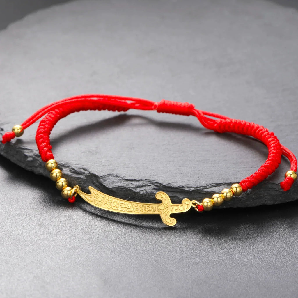 Bracelet en corde avec épée Ali Zulfiqar arabe rouge or