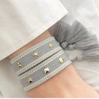 Cord Bracelet with Stars Men or Women gray