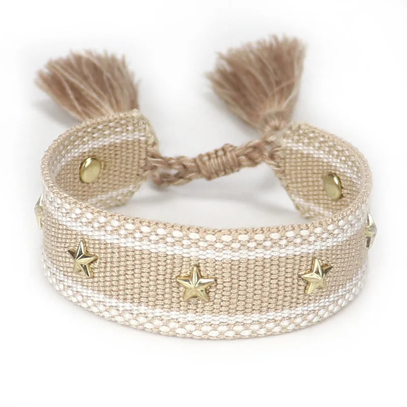 Cord Bracelet with Stars Men or Women beige