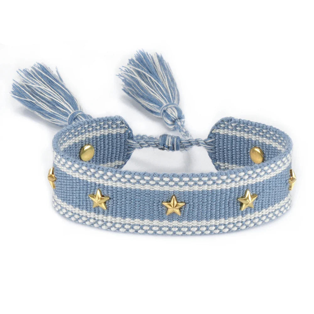 Cord Bracelet with Stars Men or Women blue