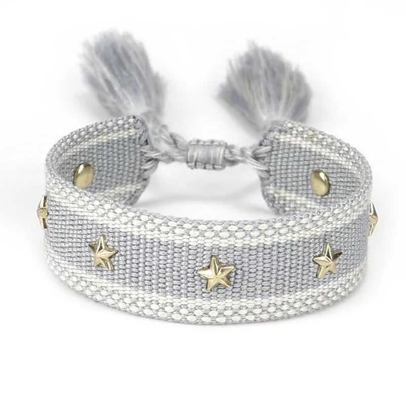 Cord Bracelet with Stars Men or Women gray