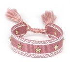 Cord Bracelet with Stars Men or Women dark pink
