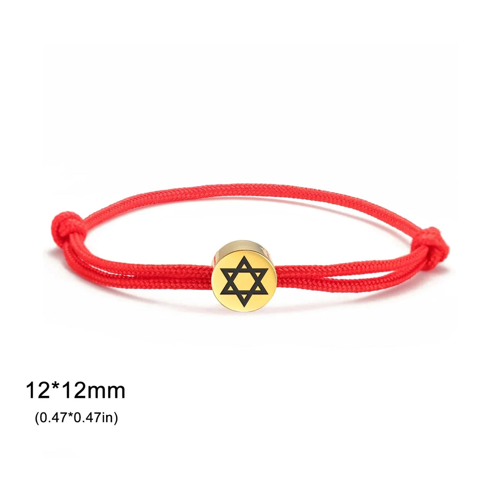 Bracelet en corde avec le symbole juif étoile de David rouge et or