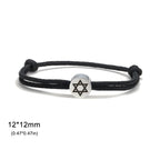 Bracelet en corde avec le symbole juif étoile de David noir et argent