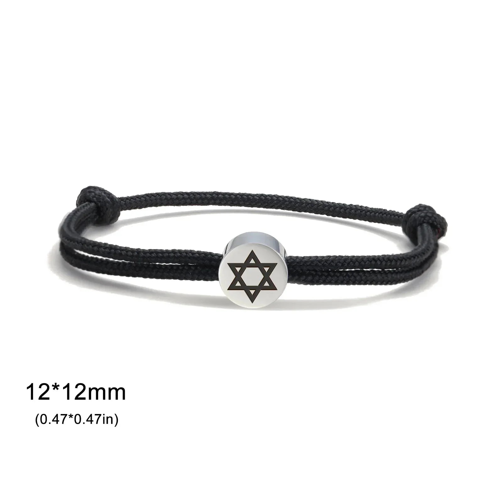 Bracelet en corde avec le symbole juif étoile de David noir et argent