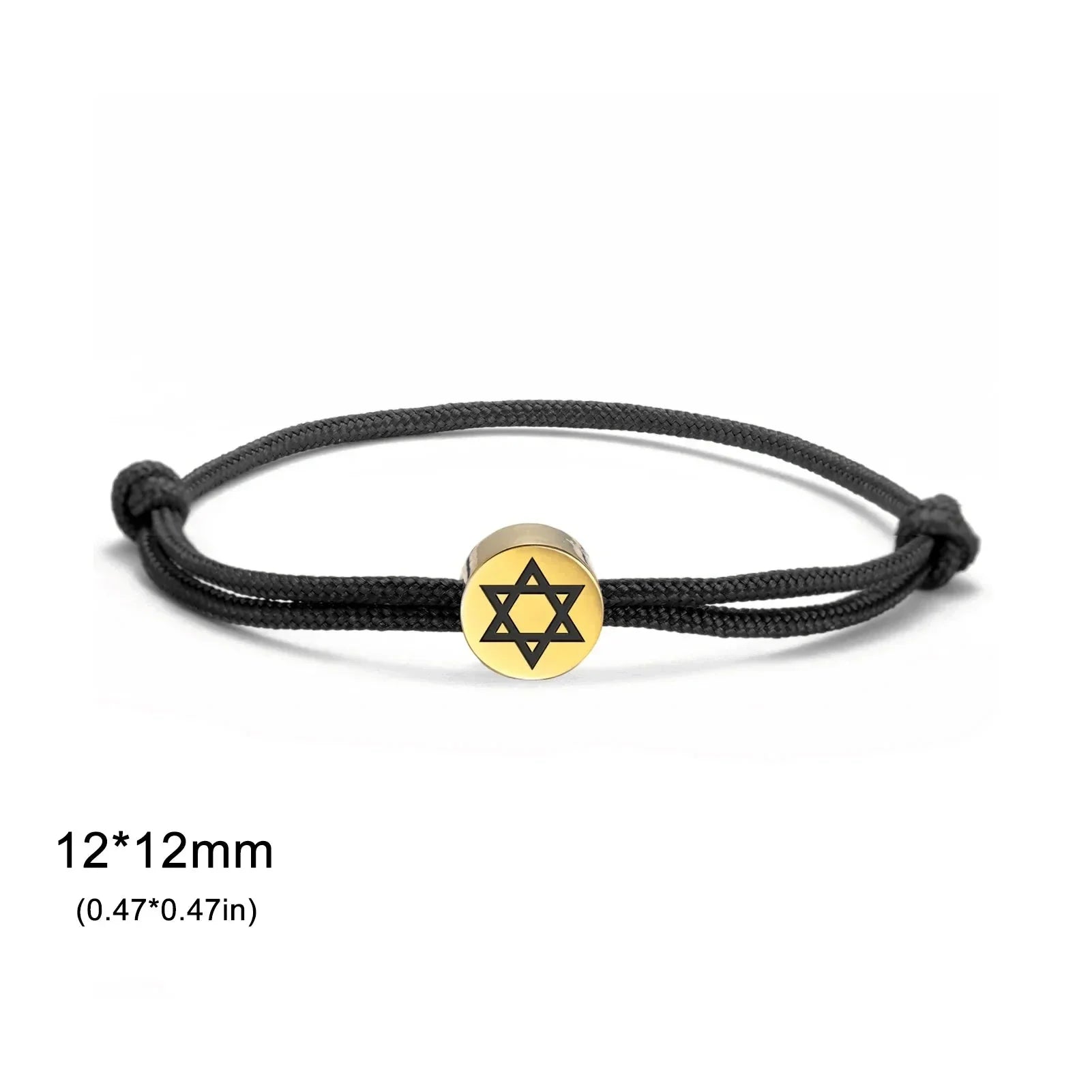 Bracelet en corde avec le symbole juif étoile de David noir et or
