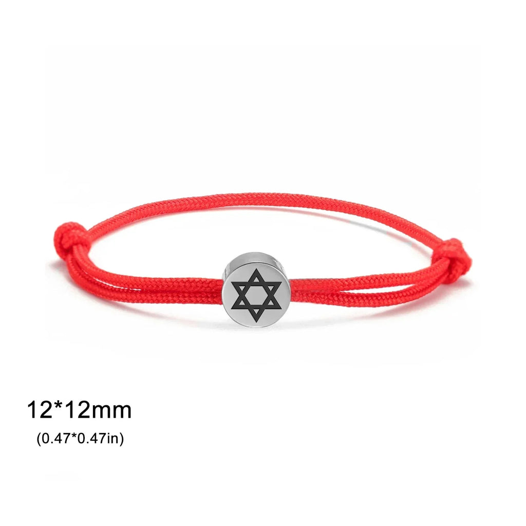 Bracelet en corde avec le symbole juif étoile de David rouge et argent