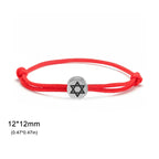 Bracelet en corde avec le symbole juif étoile de David rouge et argent