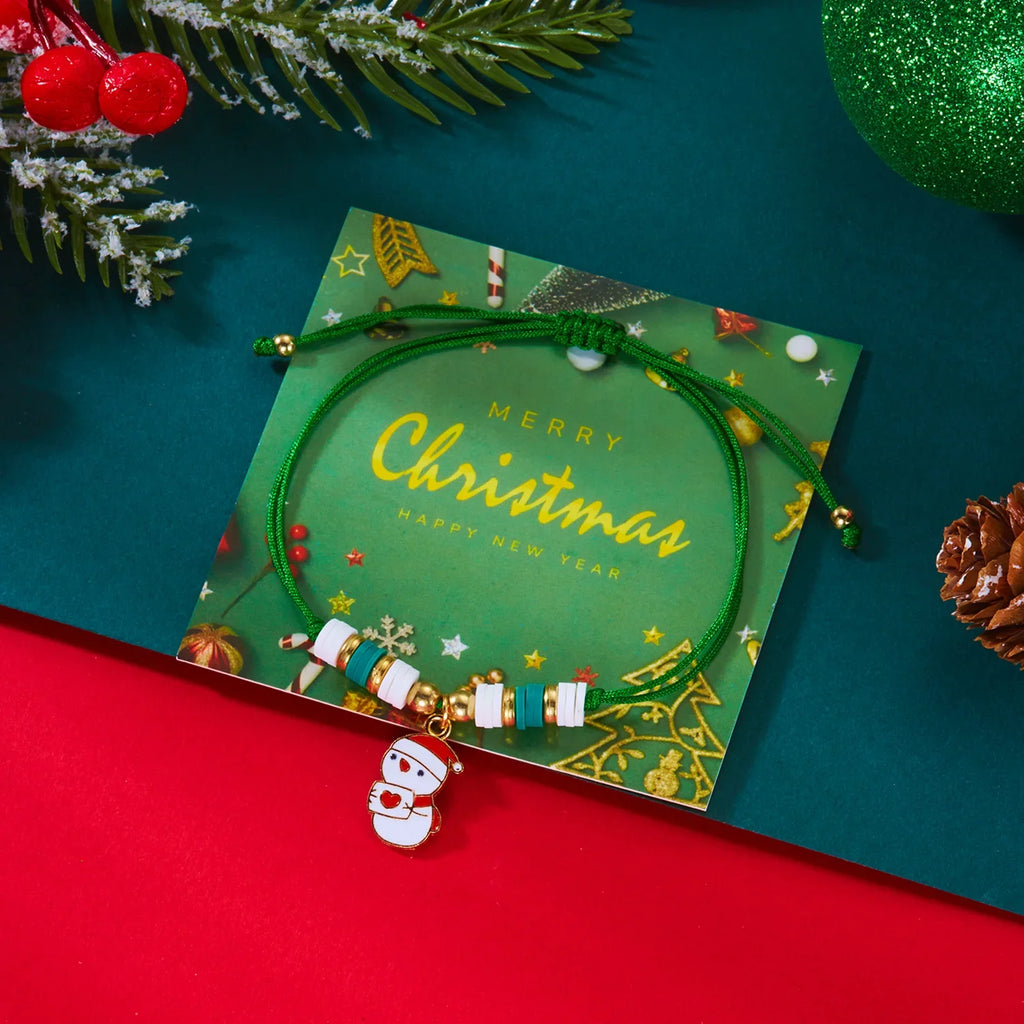 Bracelet en Corde avec Pendentif de Noël bonhomme de neige vert