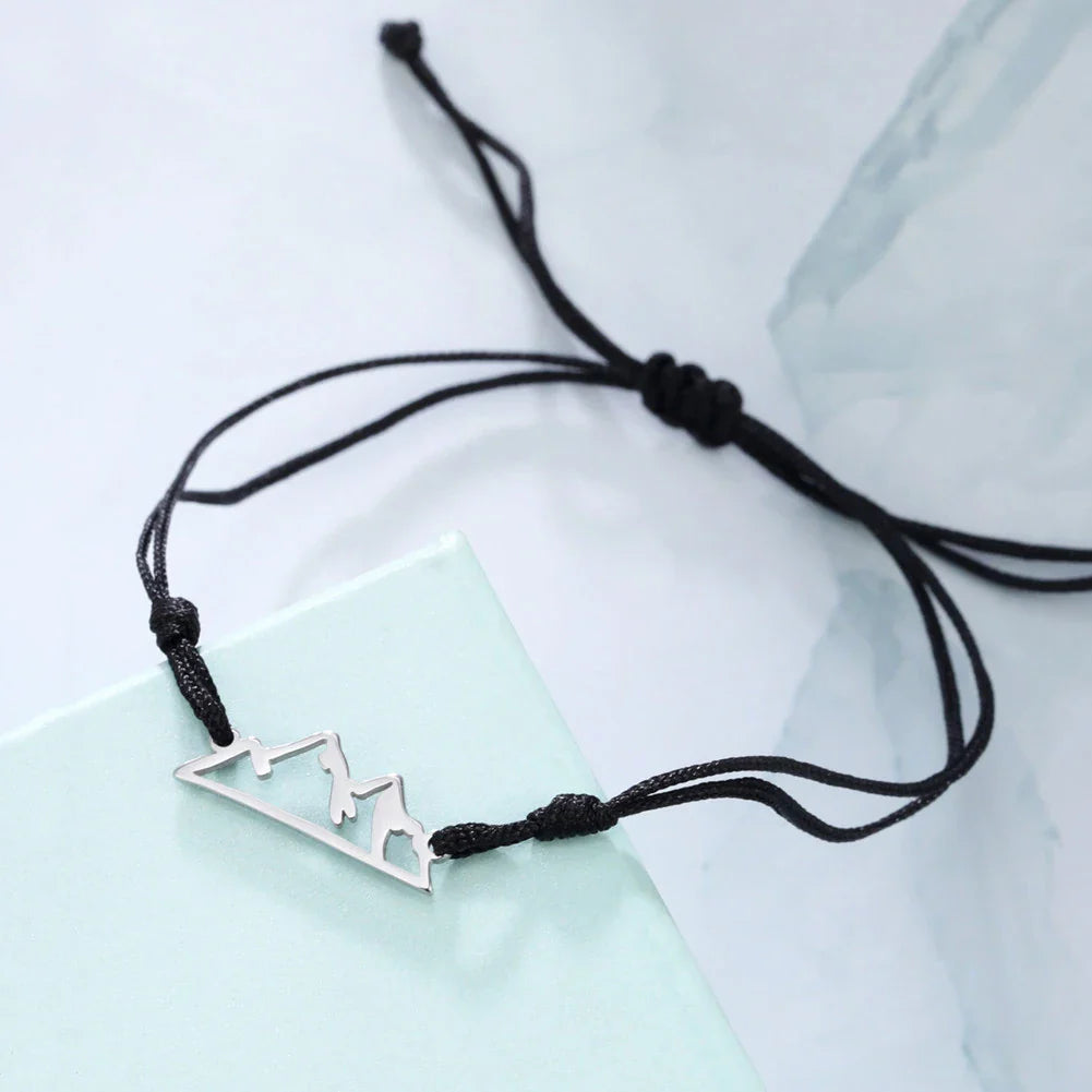 Cord Bracelet with Mountain Pendant for Women or Men black