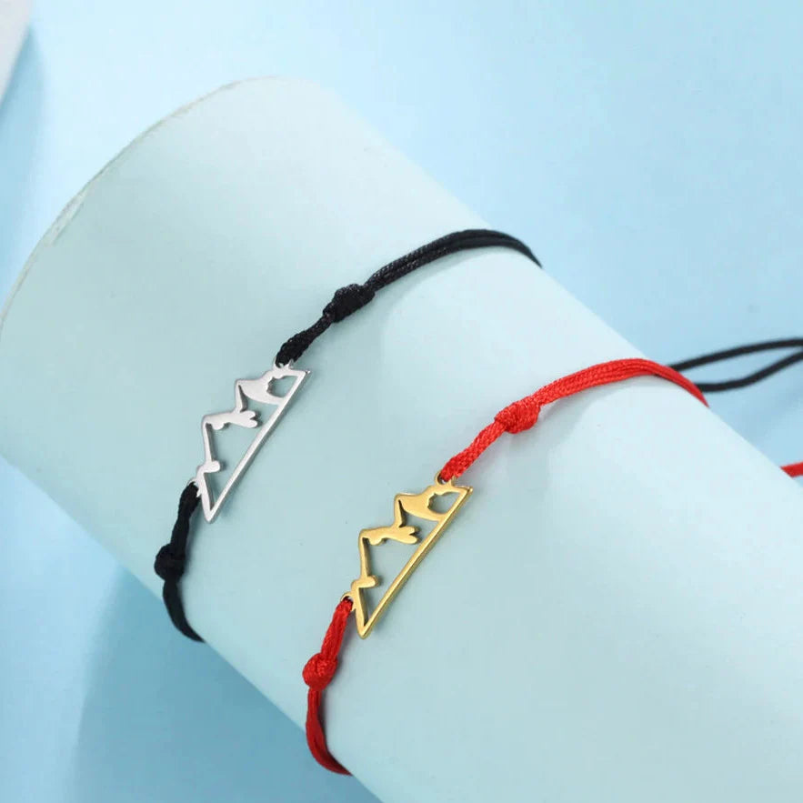 Cord Bracelet with Mountain Pendant for Women or Men black