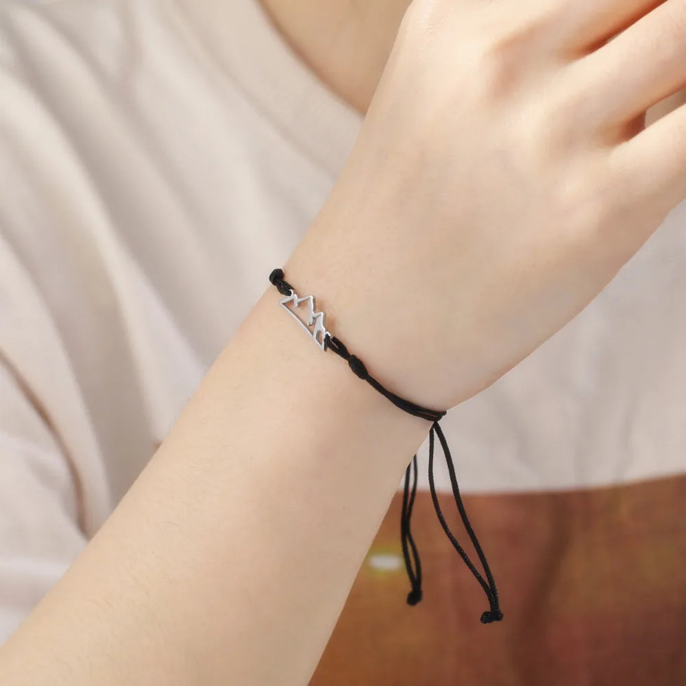 Cord Bracelet with Mountain Pendant for Women or Men black