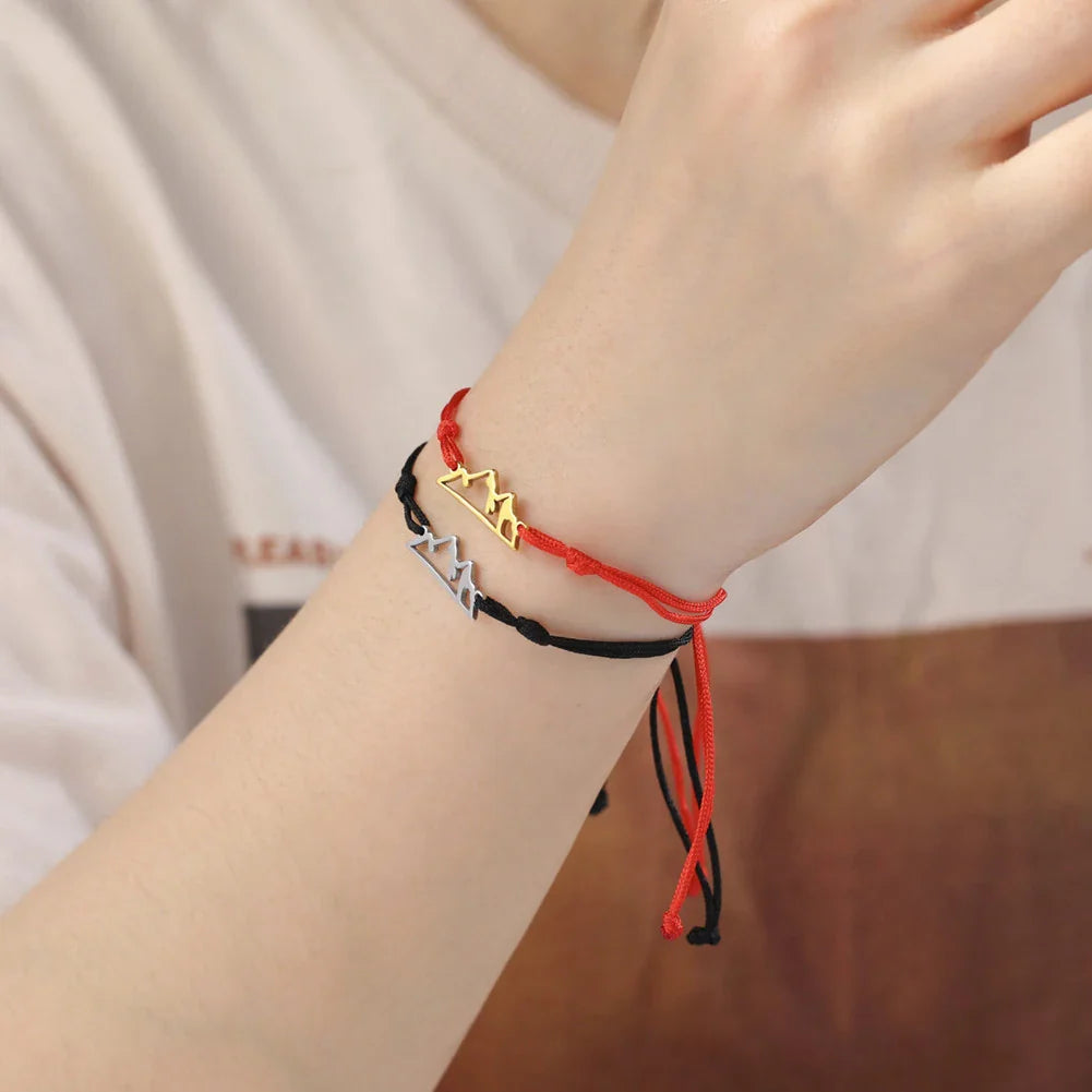 Cord Bracelet with Mountain Pendant for Women or Men red