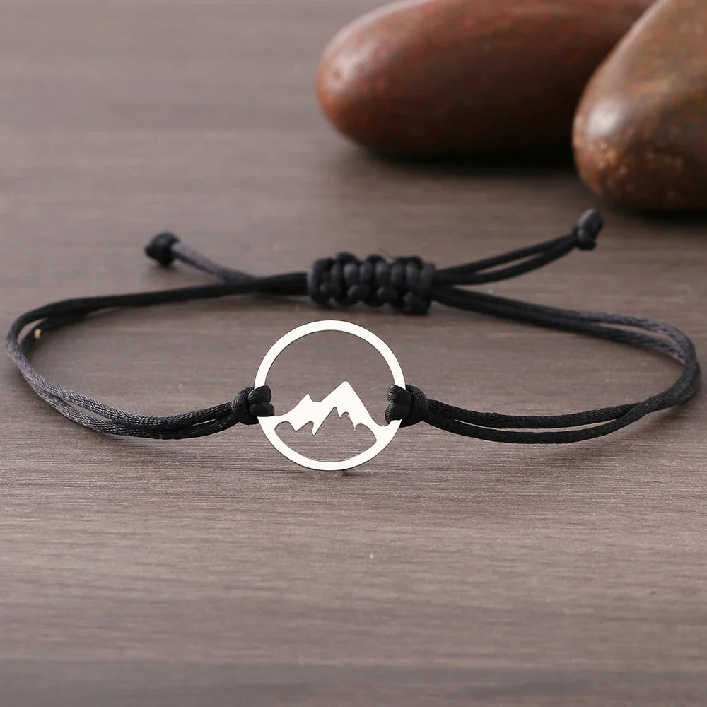 Rope Bracelet with Round Mountain Pendant 