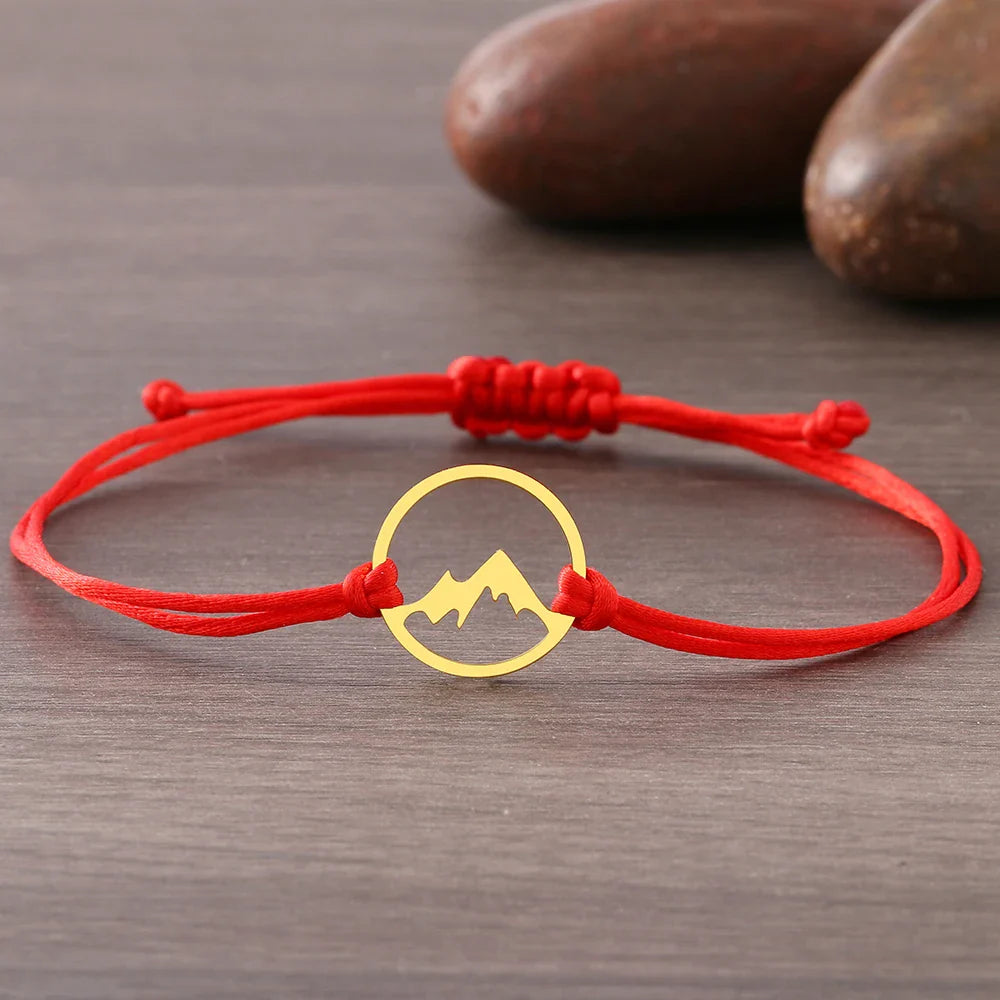 Rope Bracelet with Round Mountain Pendant 