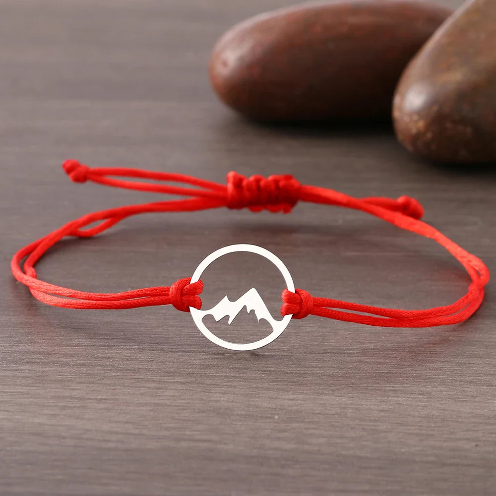 Rope Bracelet with Round Mountain Pendant 