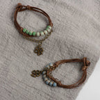 Cord Bracelet with Four-Leaf Clover and Green Beads
