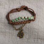 Cord Bracelet with Four-Leaf Clover and Green Beads