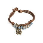 Cord Bracelet with Four-Leaf Clover and Blue Beads