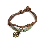 Cord Bracelet with Four-Leaf Clover and Green Beads