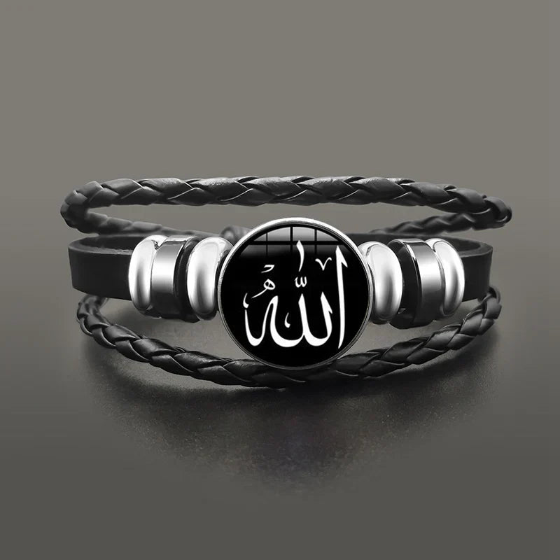 Bracelet en cuir Allah arabe musulman noir