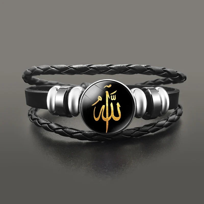 Bracelet en cuir Allah arabe musulman or