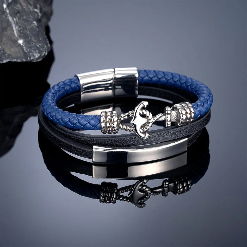 Bracelet triple ancre bleu