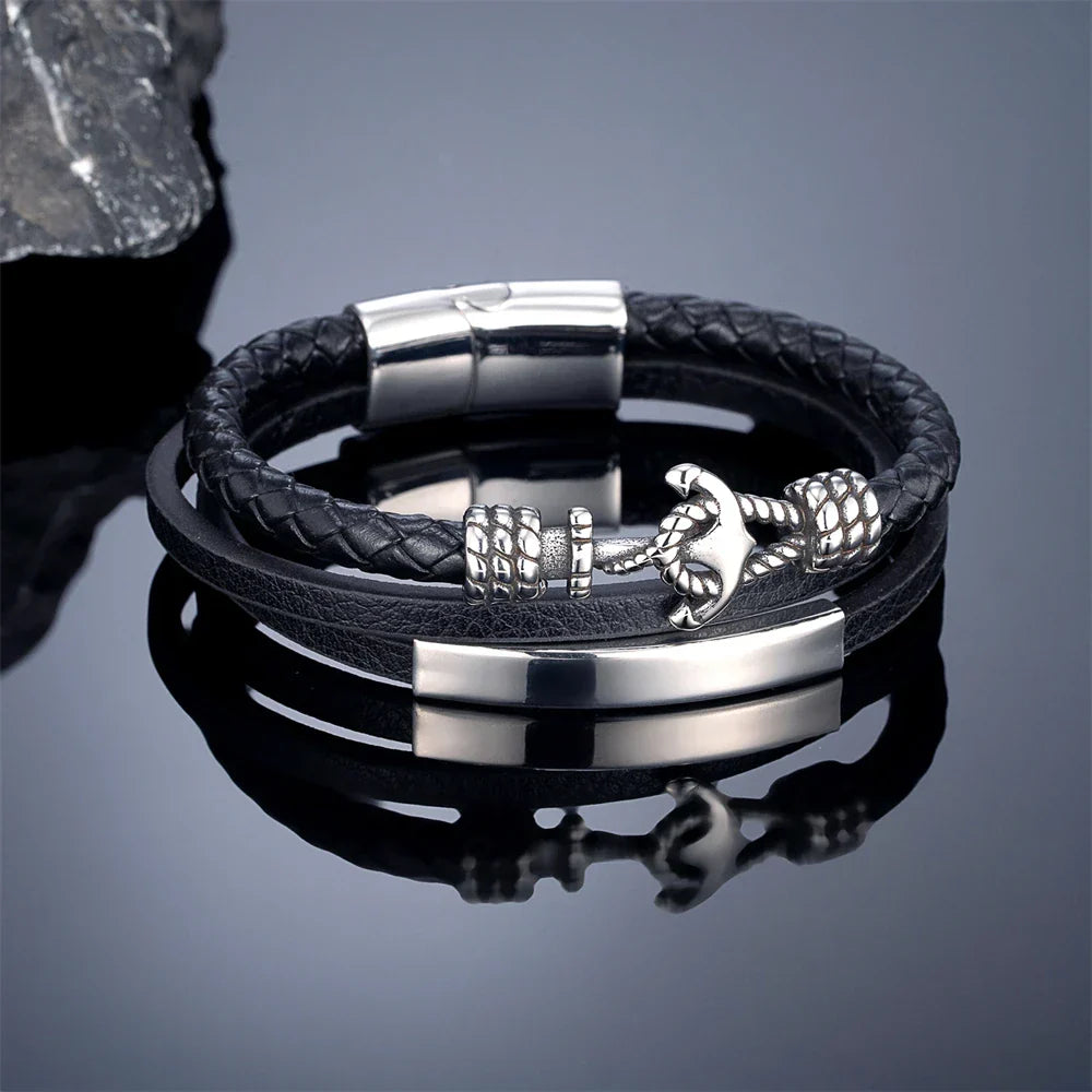 Bracelet triple ancre noir