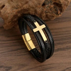 Bracelet en Cuir avec Croix Homme