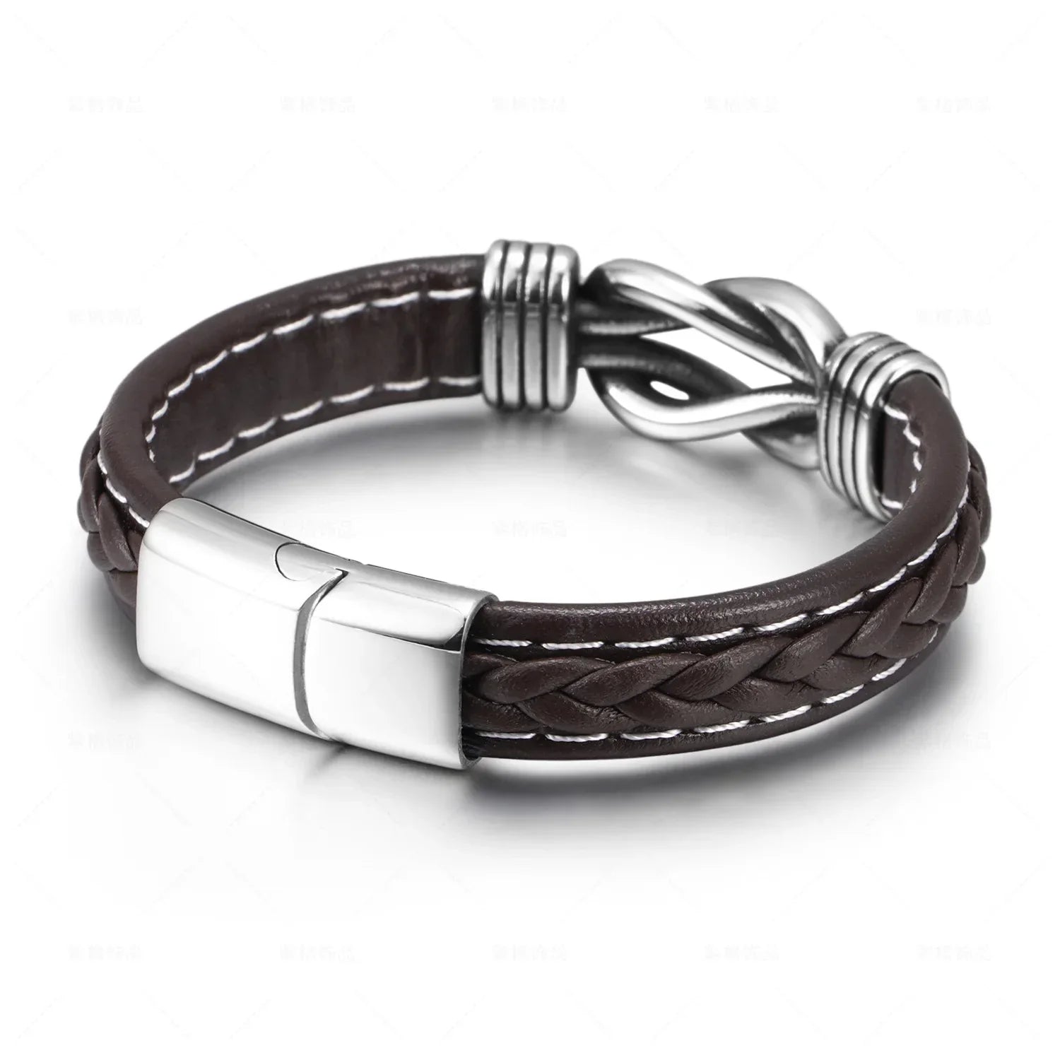 Bracelet en cuir avec noeud pour homme marron